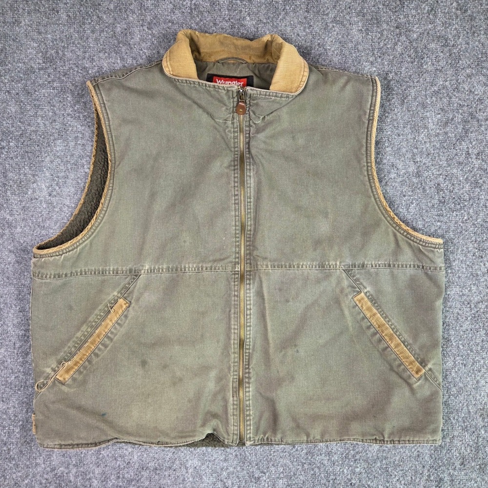Wrangler Hero Vest Mens 2XL Olive Green Sherpa Lined Canvas Corduroy